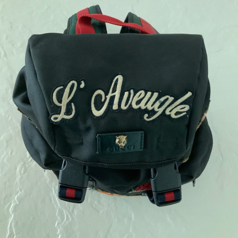 GUCCI L'Aveugle Par Amour Embroidered Canvas Backpack Black AUTHENTIC + Dustbag - Picture 2 of 16
